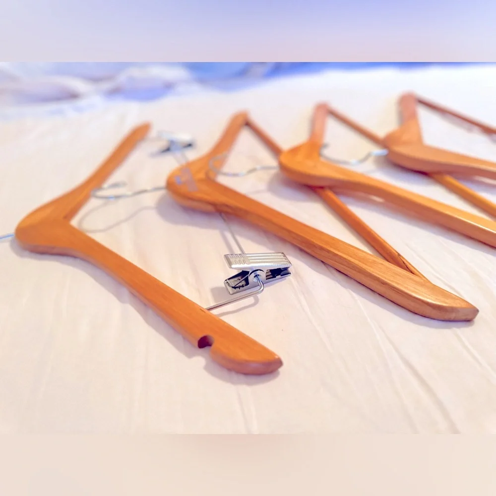 Set of 4 Vintage Wooden Suit Hangers - Light Wood